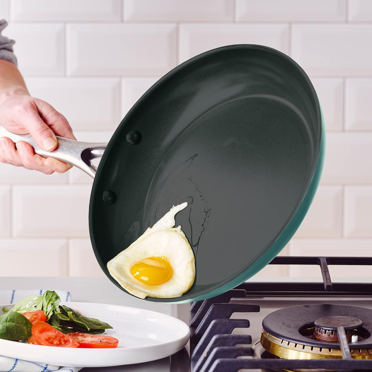 image:imageBlue Diamond Cookware Diamond Infused Ceramic Nonstick 10 Frying Pan Skillet with Lid PFASFree Dishwasher Safe Oven Safe GreenGreen