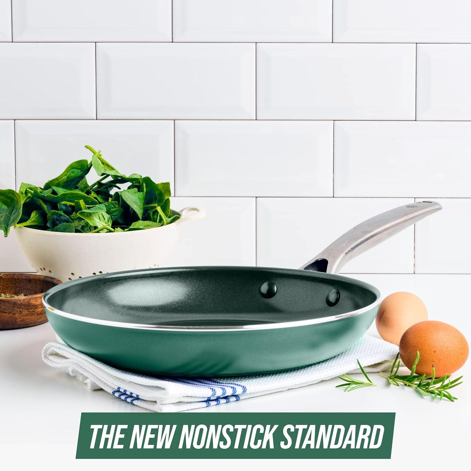 image:imageBlue Diamond Cookware Diamond Infused Ceramic Nonstick 10 Frying Pan Skillet with Lid PFASFree Dishwasher Safe Oven Safe GreenGreen
