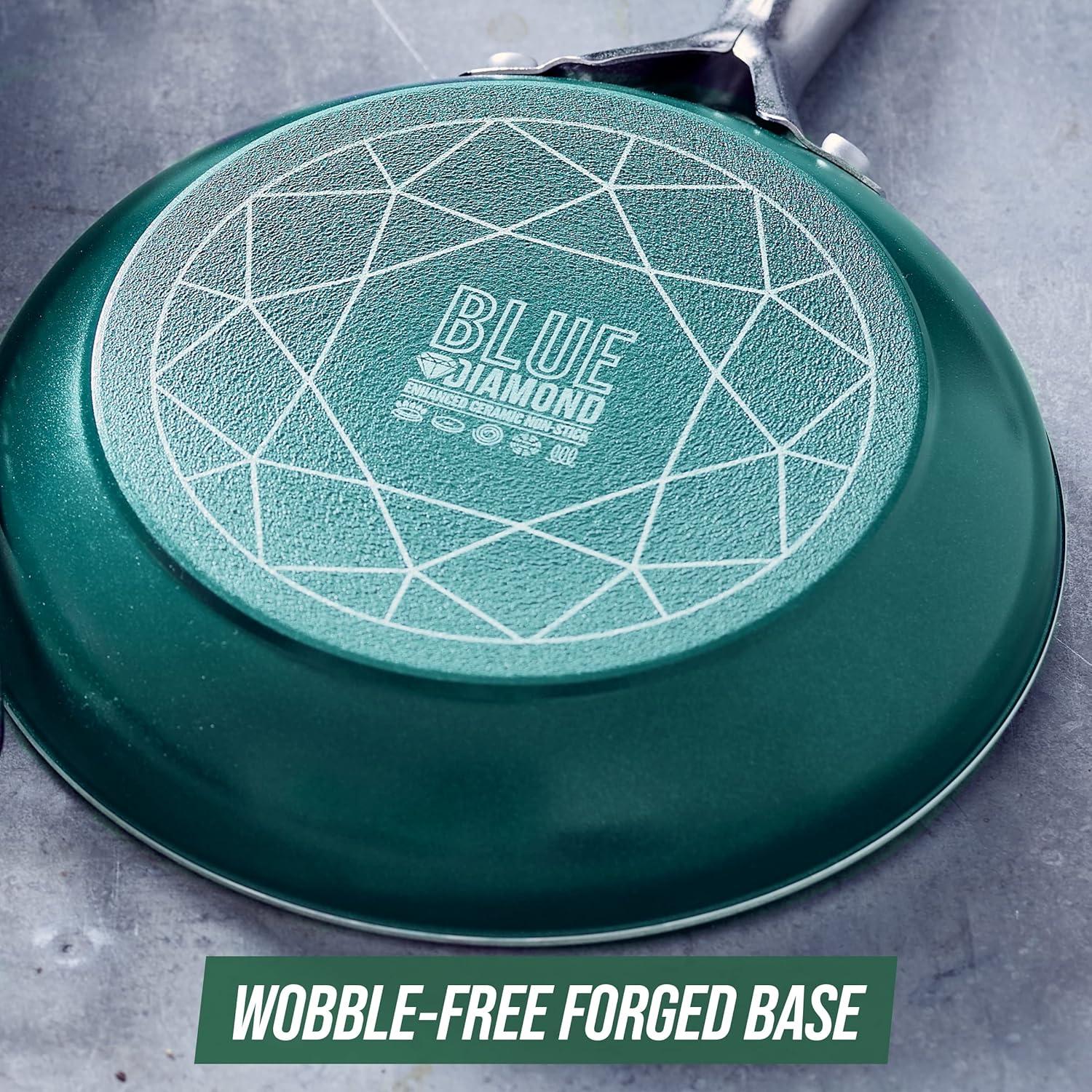 image:imageBlue Diamond Cookware Diamond Infused Ceramic Nonstick 10 Frying Pan Skillet with Lid PFASFree Dishwasher Safe Oven Safe GreenGreen