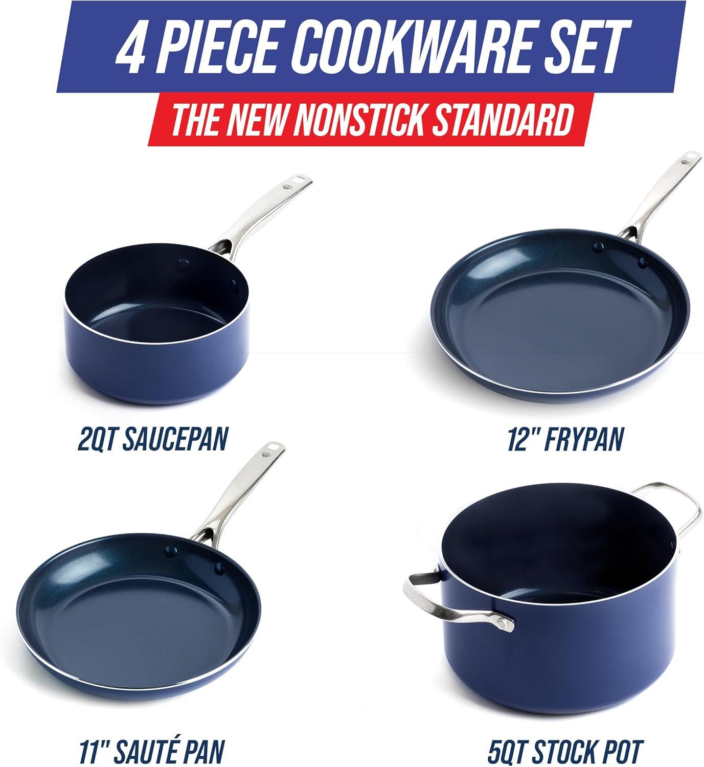 image:imageBlue Diamond Cookware Diamond Infused Ceramic Nonstick 4 Piece Cookware Pots and Pans Set PFAS Free Dishwasher Safe Oven Safe Blue
