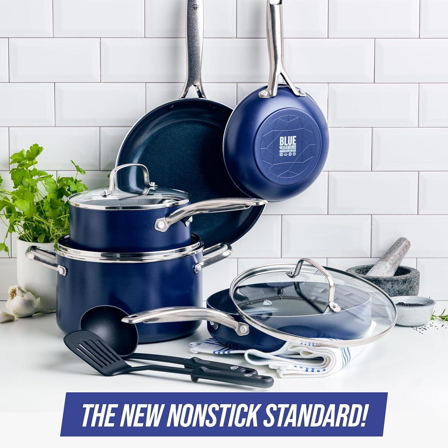 image:imageBlue Diamond Cookware Diamond Infused Ceramic Nonstick 4 Piece Cookware Pots and Pans Set PFAS Free Dishwasher Safe Oven Safe Blue