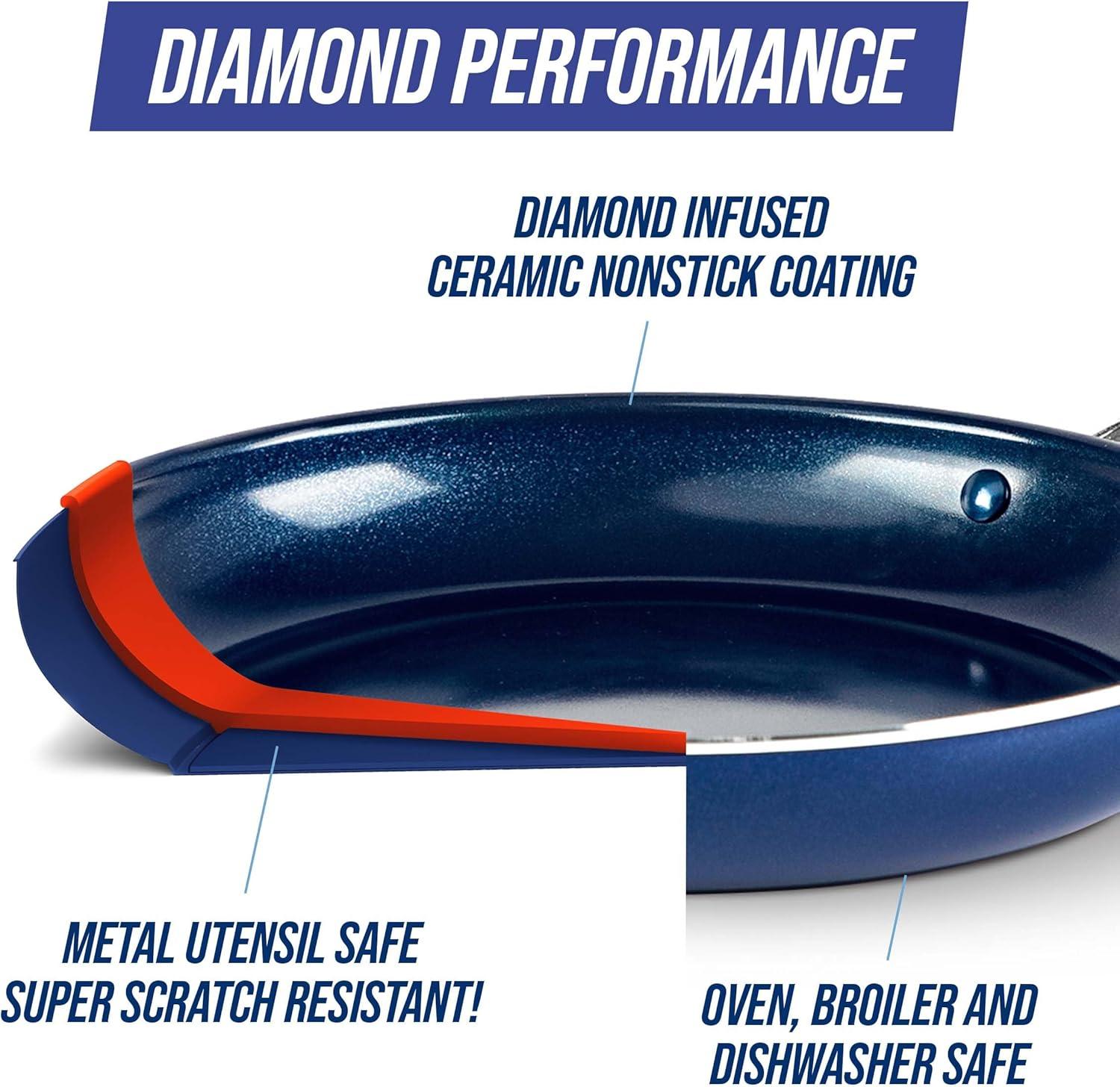 image:imageBlue Diamond Cookware Diamond Infused Ceramic Nonstick 4 Piece Cookware Pots and Pans Set PFAS Free Dishwasher Safe Oven Safe Blue