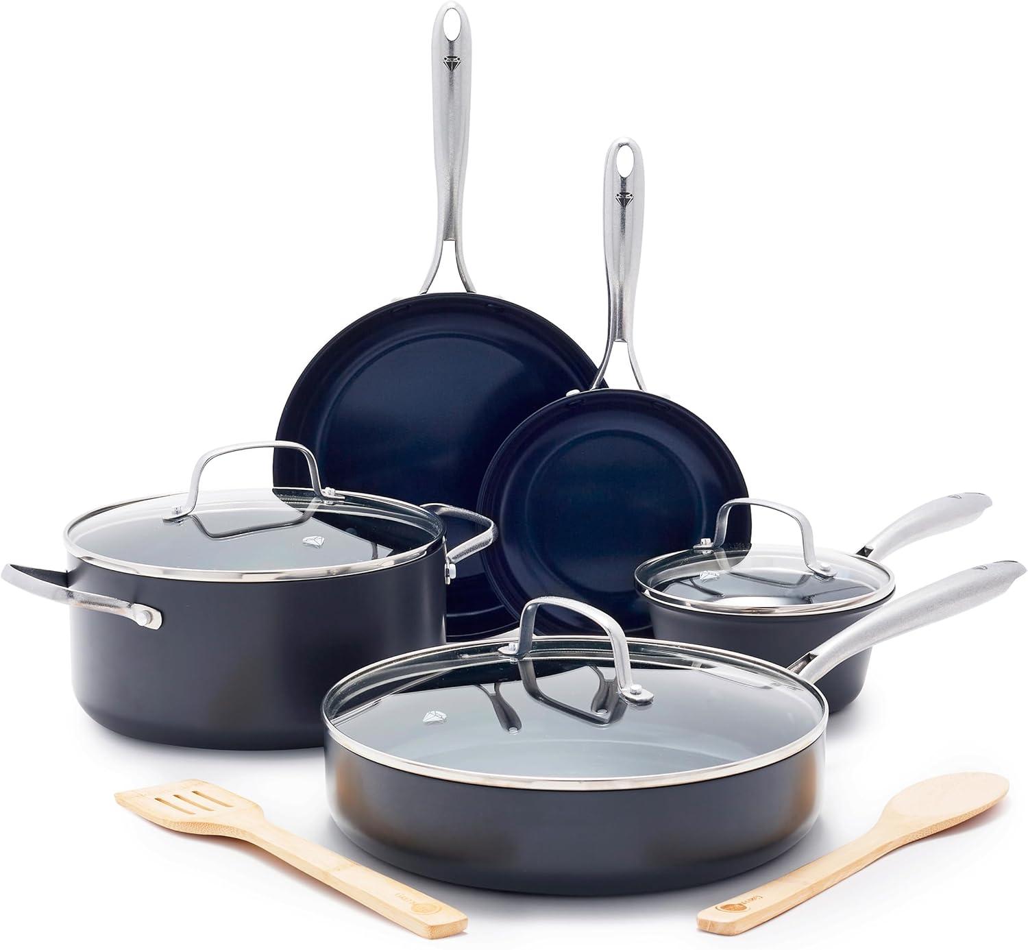 image:imageBlue Diamond Cookware Hard Anodized Ceramic Nonstick 10 Piece Cookware Pots and Pans Set NonToxic PFASFree Dishwasher and Oven Safe Durable Even Heating Metal Utensil Safe GrayGray