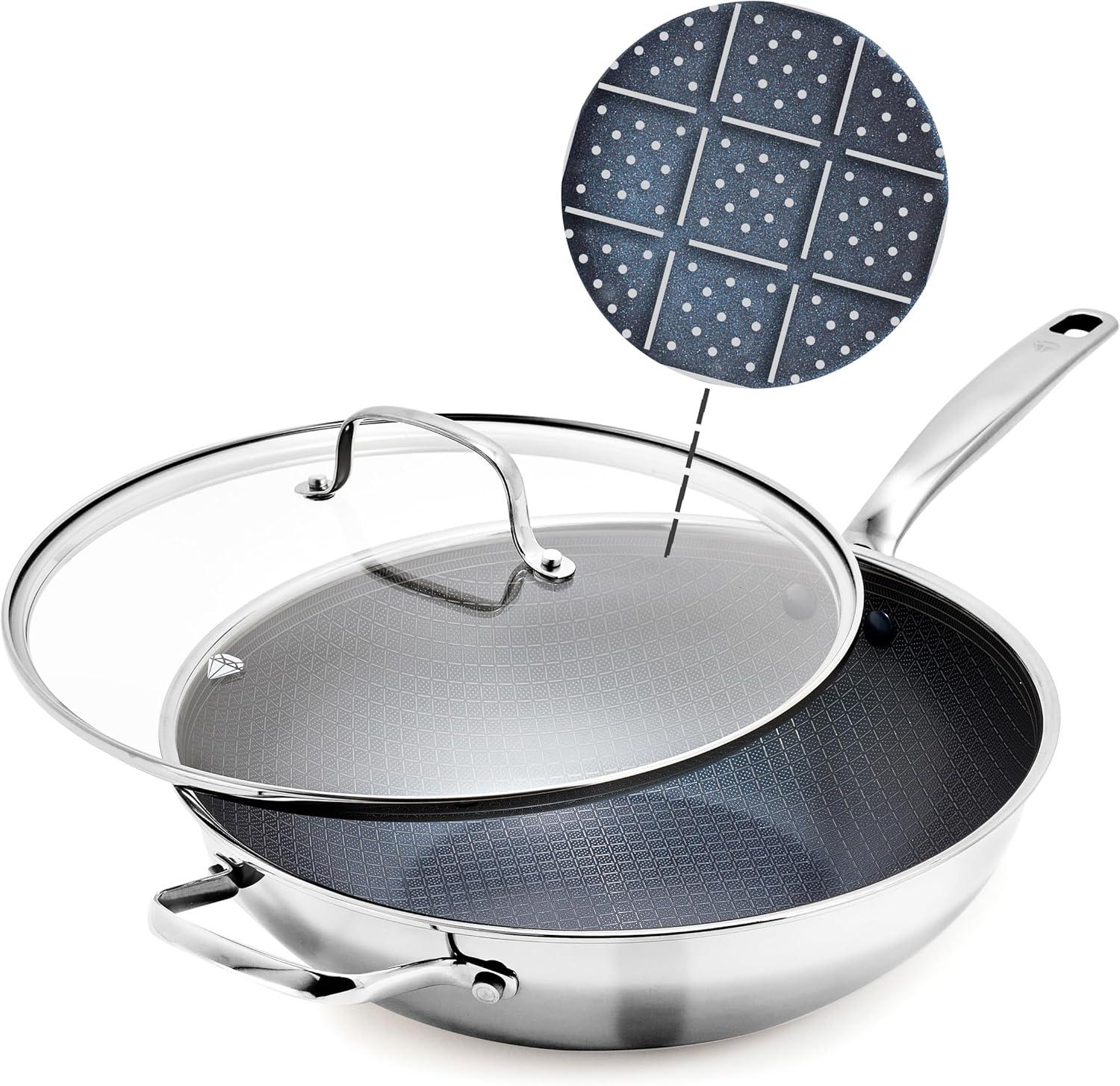 image:imageBlue Diamond Hybrid Nonstick Stainless Steel 12 Piece Cookware Set TriPly PFASFree Ceramic Diamond Bond Pots amp Pans Dishwasher amp Oven Safe to 850F Induction Ready Metal Utensil Safe SilverSilver