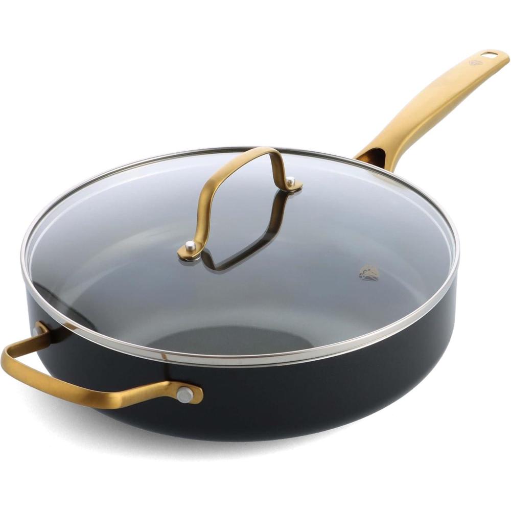 image:imageBlue Diamond 14 Piece Induction Nonstick Cookware Set Diamond Infused PFASFree Ceramic Nonstick Pots amp Pans Durable Metal Utensil Safe Dishwasher Safe Oven amp Broiler to 600F BlackGold4 QT Saute Pan with Lid