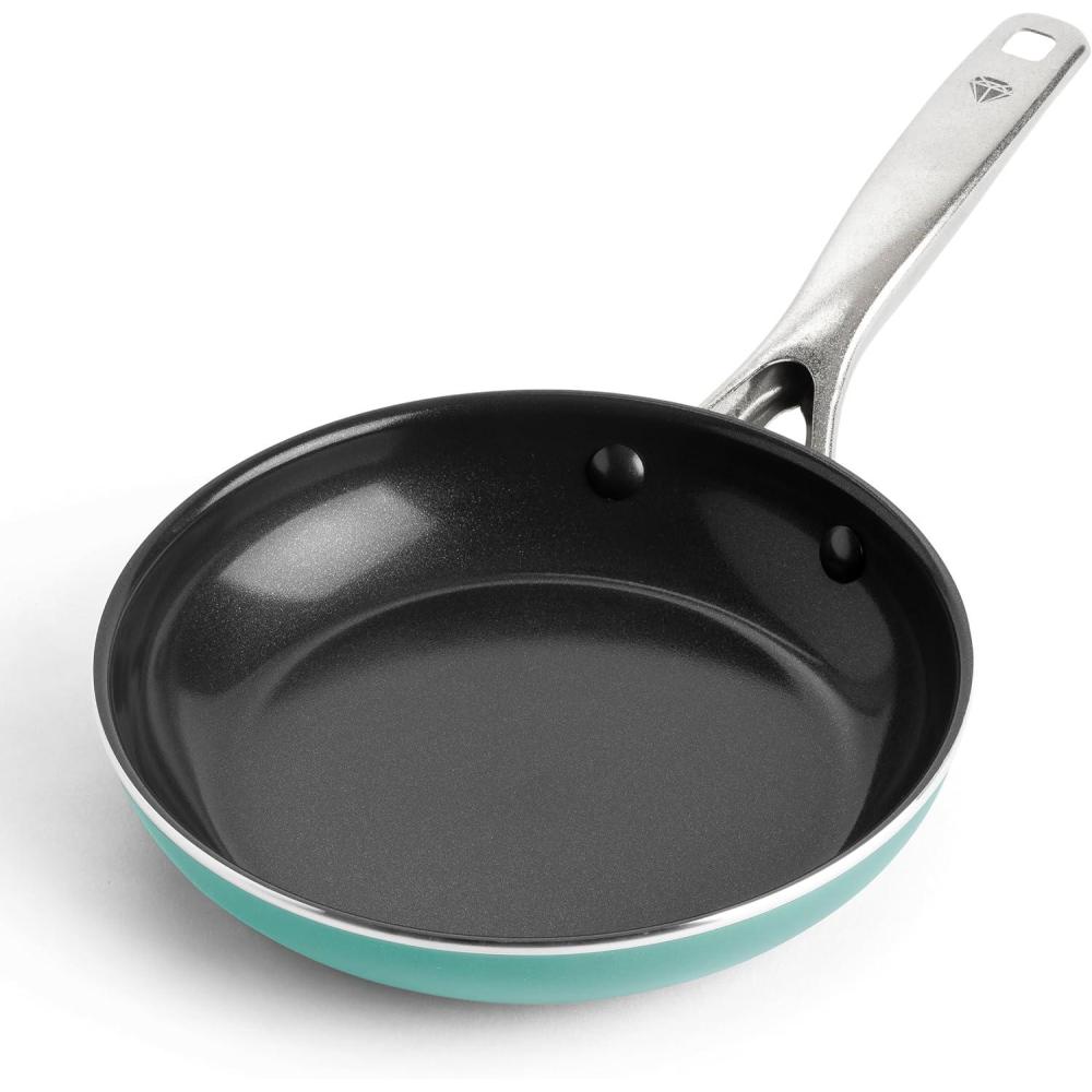 image:imageBlue Diamond 95 amp 11 Nonstick Frying Pan Skillet Set Diamond Infused PFASFree Ceramic Dishwasher amp Oven Safe Stainless Steel Handle Durable Non Toxic Metal Utensil Safe Egg amp Omelet PansBlueTurquoise