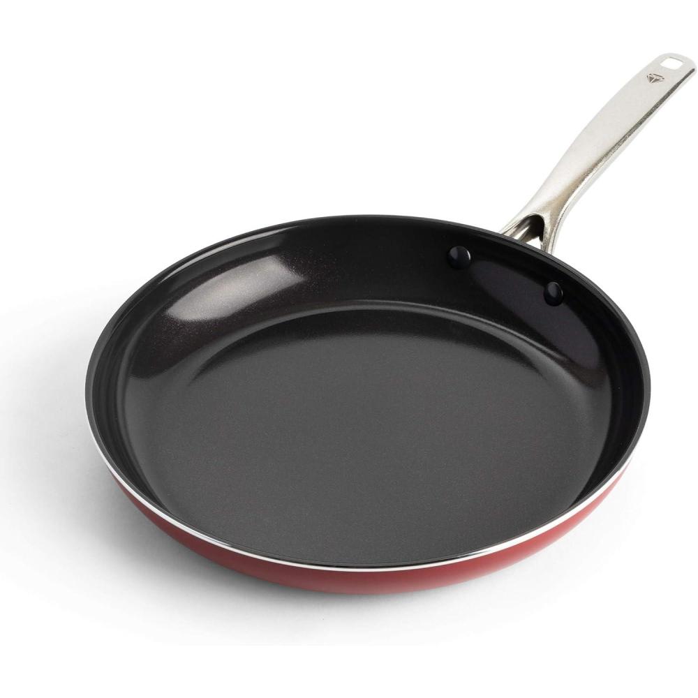 image:imageBlue Diamond 95 amp 11 Nonstick Frying Pan Skillet Set Diamond Infused PFASFree Ceramic Dishwasher amp Oven Safe Stainless Steel Handle Durable Non Toxic Metal Utensil Safe Egg amp Omelet PansBlueRed
