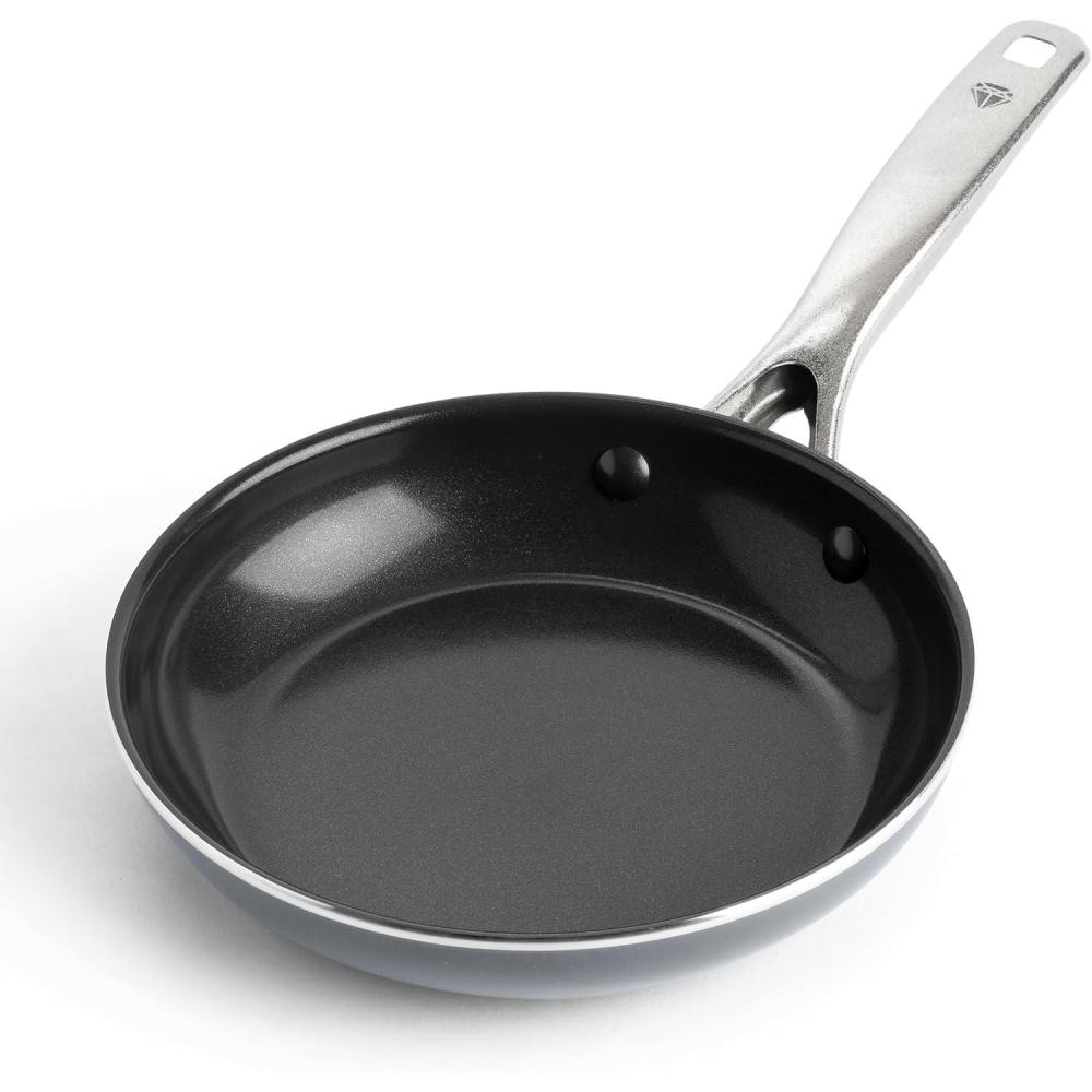 image:imageBlue Diamond 95 amp 11 Nonstick Frying Pan Skillet Set Diamond Infused PFASFree Ceramic Dishwasher amp Oven Safe Stainless Steel Handle Durable Non Toxic Metal Utensil Safe Egg amp Omelet PansBlueGray