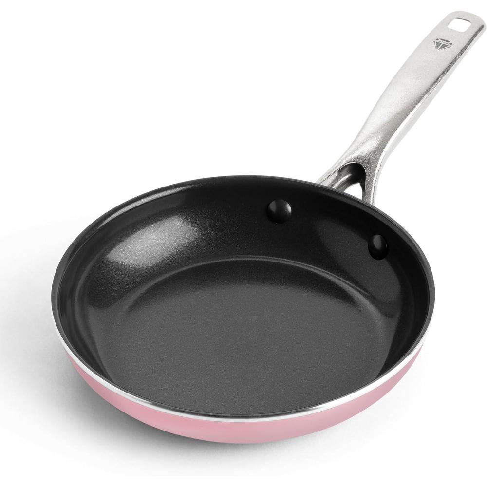 image:imageBlue Diamond 95 amp 11 Nonstick Frying Pan Skillet Set Diamond Infused PFASFree Ceramic Dishwasher amp Oven Safe Stainless Steel Handle Durable Non Toxic Metal Utensil Safe Egg amp Omelet PansBluePink