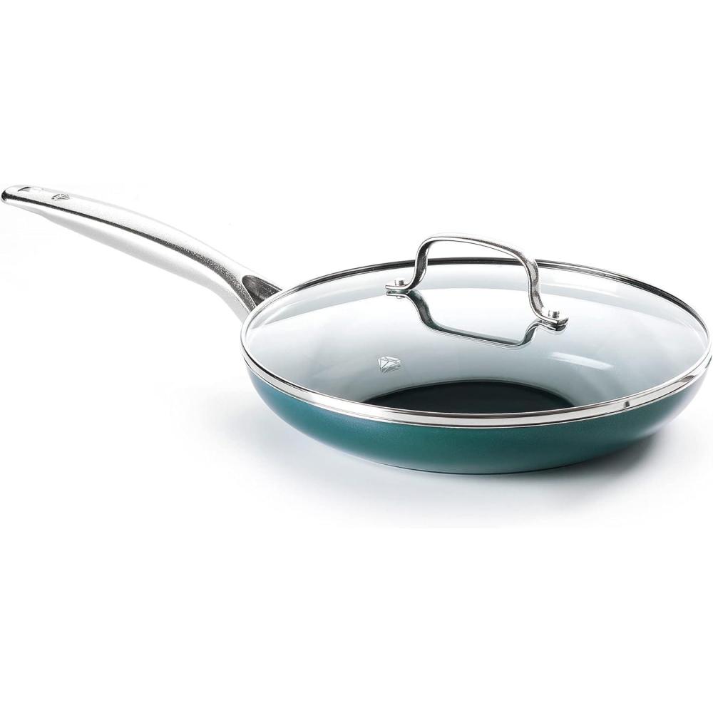 image:imageBlue Diamond Cookware Diamond Infused Ceramic Nonstick 10 Frying Pan Skillet with Lid PFASFree Dishwasher Safe Oven Safe GreenGreen