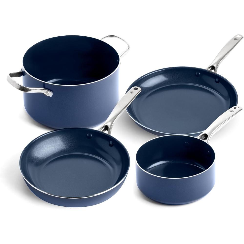 image:imageBlue Diamond Cookware Diamond Infused Ceramic Nonstick 4 Piece Cookware Pots and Pans Set PFAS Free Dishwasher Safe Oven Safe Blue