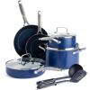 image:imageBlue Diamond 14 Piece Nonstick Cookware Set Diamond Ceramic Pots amp Pans Dishwasher amp Metal Utensil Safe Non Toxic PFASFree Kitchen Cooking Sauce amp Saute Pans Oven amp Broiler to 600F BlueBlue