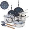 image:imageBlue Diamond Hybrid Nonstick Stainless Steel 12 Piece Cookware Set TriPly PFASFree Ceramic Diamond Bond Pots amp Pans Dishwasher amp Oven Safe to 850F Induction Ready Metal Utensil Safe SilverSilver