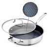 image:imageBlue Diamond Hybrid Nonstick Stainless Steel 4QT Saute Pan with Glass Lid PFASFree Ceramic Diamond Bond Deep Jumbo Skillet Induction Ready Dishwasher amp Metal Utensil Safe StayCool Handle4QT Saute Pan with Lid