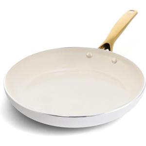 Blue Diamond 10″ Nonstick Frying Pan Skillet, Diamond Infused PFAS & PTFE-Free Ceramic Pot, Dishwasher & Oven Safe, Gold Handle, Induction, Non Toxic Metal Utensil Safe, Egg & Omelet Pan, Black(White)