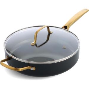 Blue Diamond 14 Piece Induction Nonstick Cookware Set, Diamond Infused PFAS-Free Ceramic Nonstick Pots & Pans, Durable Metal Utensil Safe, Dishwasher Safe, Oven & Broiler to 600F, Black/Gold(4 QT Saute Pan with Lid)