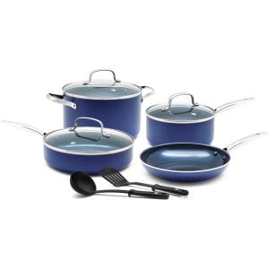 Blue Diamond 20 Piece Nonstick Cookware Set, Diamond Ceramic Pots & Pans, Dishwasher & Metal Utensil Safe, Non Toxic PFAS-Free, Kitchen Cooking Sauce & Saute Pans, Oven & Broiler to 600F, Blue(Blue)