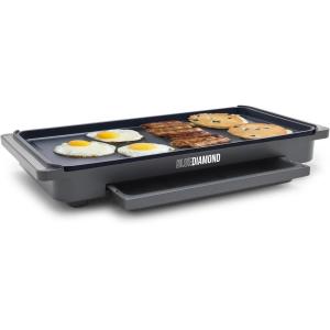 Blue Diamond 20” x 10.5” Extra Large Electric Griddle, Healthy Ceramic Nonstick Surface, Non-Toxic PFAS-Free, Temperature Control, Family Friendly, Removable Drip Tray, Easy Clean, Graphite(Electric Griddle)