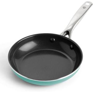 Blue Diamond 9.5” & 11″ Nonstick Frying Pan Skillet Set, Diamond Infused PFAS-Free Ceramic, Dishwasher & Oven Safe, Stainless Steel Handle, Durable Non Toxic Metal Utensil Safe, Egg & Omelet Pans,Blue(Turquoise)