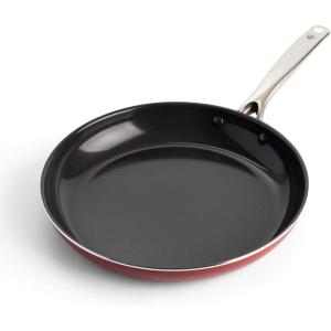 Blue Diamond 9.5” & 11″ Nonstick Frying Pan Skillet Set, Diamond Infused PFAS-Free Ceramic, Dishwasher & Oven Safe, Stainless Steel Handle, Durable Non Toxic Metal Utensil Safe, Egg & Omelet Pans,Blue(Red)
