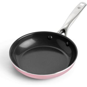Blue Diamond 9.5” & 11″ Nonstick Frying Pan Skillet Set, Diamond Infused PFAS-Free Ceramic, Dishwasher & Oven Safe, Stainless Steel Handle, Durable Non Toxic Metal Utensil Safe, Egg & Omelet Pans,Blue(Pink)