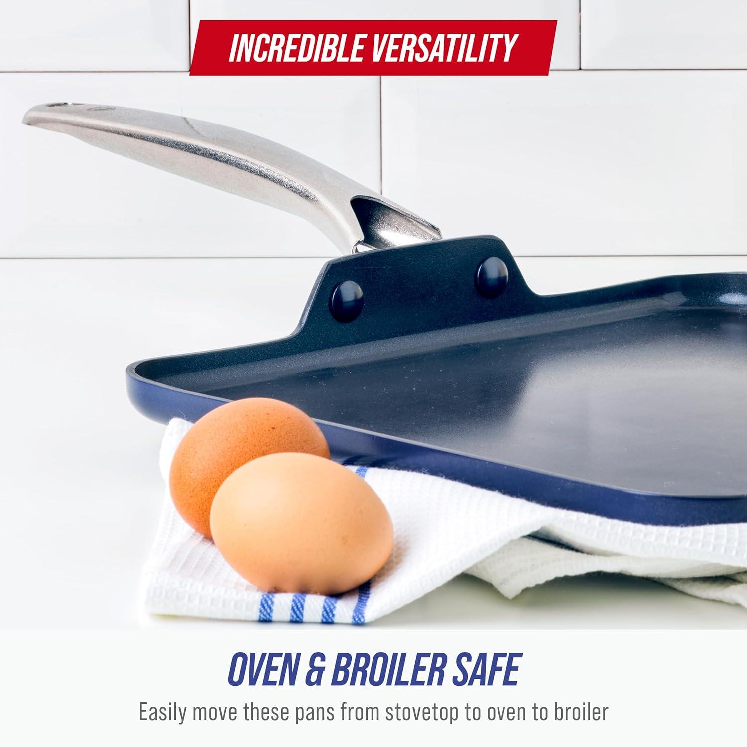 image:imageBlue Diamond 11 Nonstick Square Griddle Pan Non Toxic PFASFree Diamond Ceramic Dishwasher amp Oven Safe Even Heating Metal Utensil Safe Warp Control Blue11 Griddle Pan