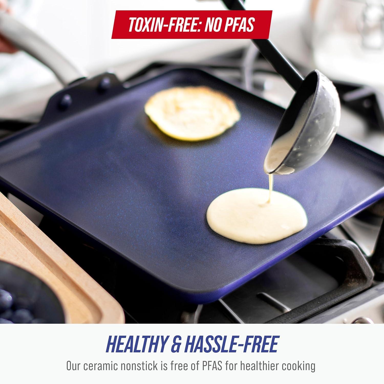 image:imageBlue Diamond 11 Nonstick Square Griddle Pan Non Toxic PFASFree Diamond Ceramic Dishwasher amp Oven Safe Even Heating Metal Utensil Safe Warp Control Blue11 Griddle Pan