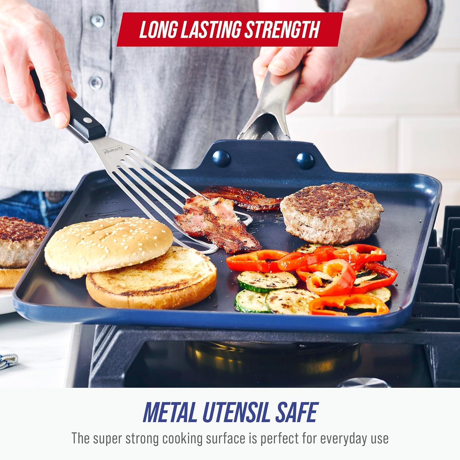 image:imageBlue Diamond 11 Nonstick Square Griddle Pan Non Toxic PFASFree Diamond Ceramic Dishwasher amp Oven Safe Even Heating Metal Utensil Safe Warp Control Blue11 Griddle Pan