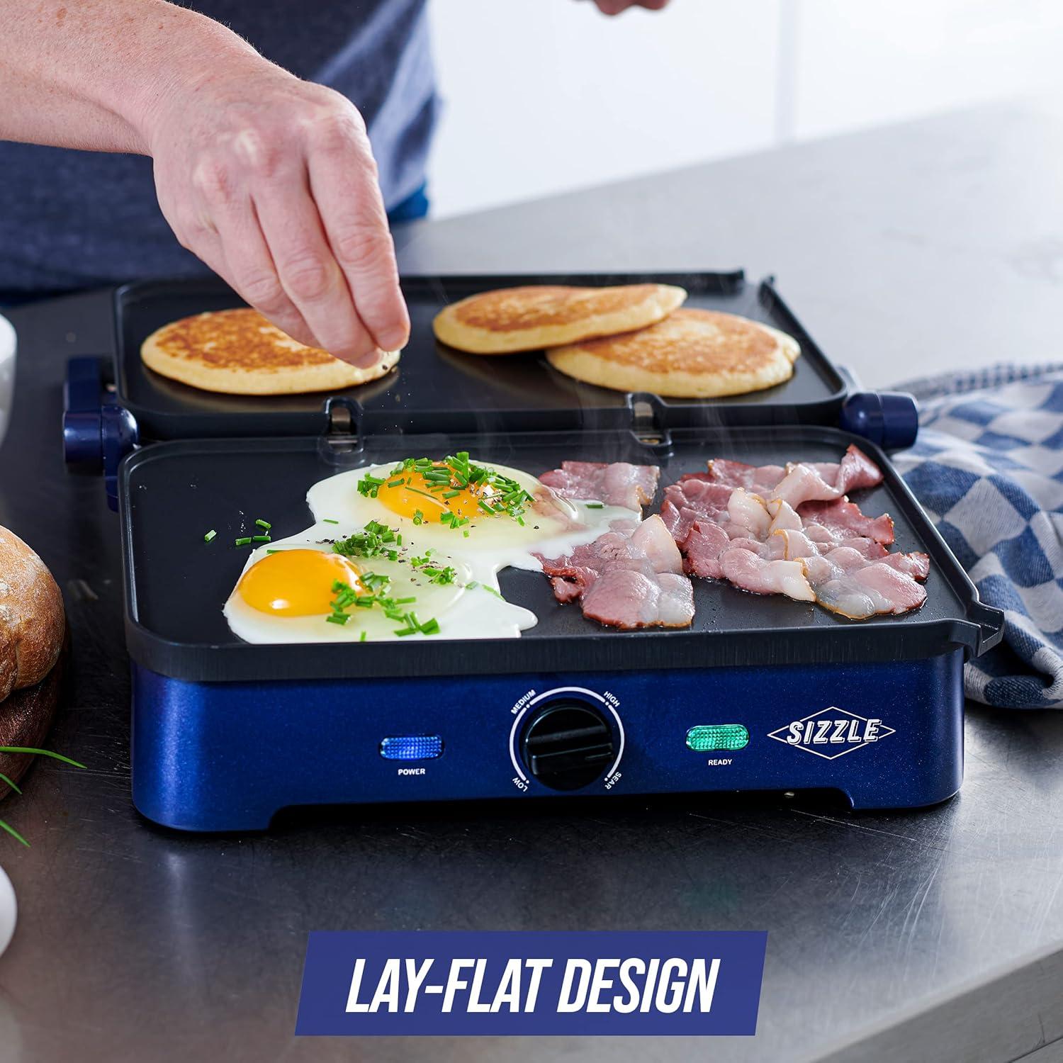 image:imageBlue Diamond Ceramic Nonstick Electric Contact Sizzle Griddle Open Flat Design Dishwasher Safe Removable Plates Adjustable Temperature Control PFASFree BlueContact Griddle without Grill and Waffle Plates