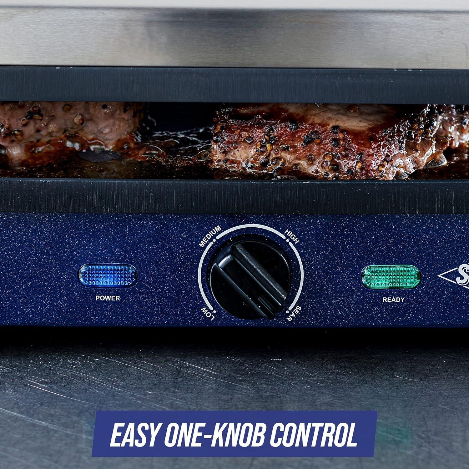 image:imageBlue Diamond Ceramic Nonstick Electric Contact Sizzle Griddle Open Flat Design Dishwasher Safe Removable Plates Adjustable Temperature Control PFASFree BlueContact Griddle without Grill and Waffle Plates