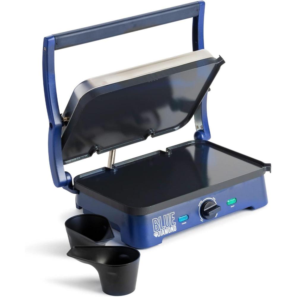 image:imageBlue Diamond Ceramic Nonstick Electric Contact Sizzle Griddle Open Flat Design Dishwasher Safe Removable Plates Adjustable Temperature Control PFASFree BlueContact Griddle without Grill and Waffle Plates