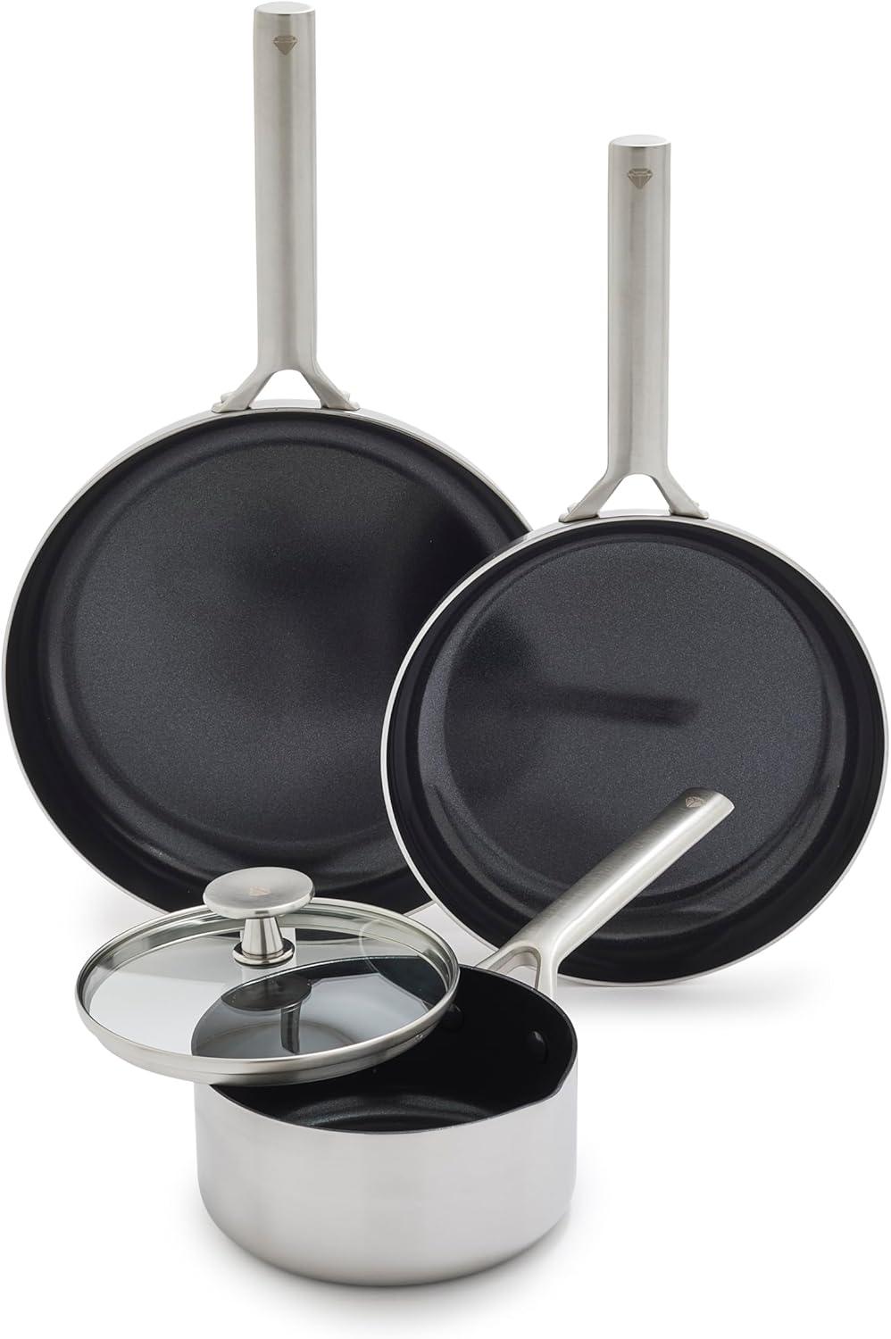 image:imageBlue Diamond 14 Piece Pots and Pans Set 5QT Jumbo Cooker 11 Griddle Mini Egg Pan Diamond Infused Healthy Ceramic Nonstick PFAS amp PFOAFree ProfessionalGrade Durable HeatResistant BlueSilver