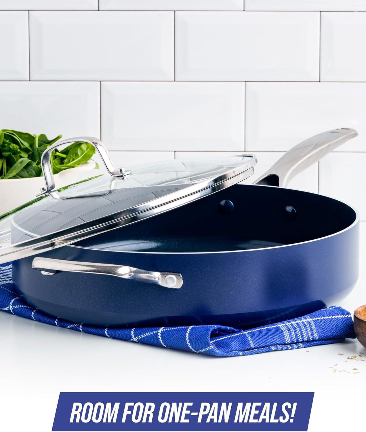 image:imageBlue Diamond 14 Piece Pots and Pans Set 5QT Jumbo Cooker 11 Griddle Mini Egg Pan Diamond Infused Healthy Ceramic Nonstick PFAS amp PFOAFree ProfessionalGrade Durable HeatResistant BlueBlue