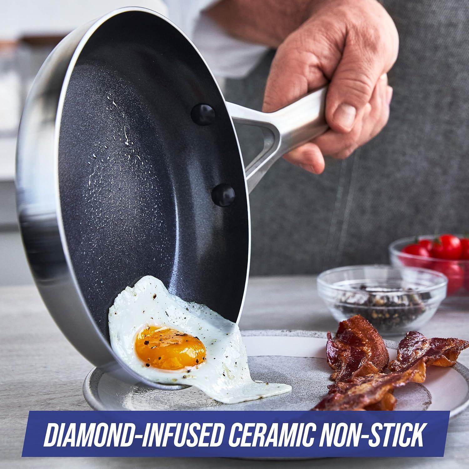 image:imageBlue Diamond 14 Piece Pots and Pans Set 5QT Jumbo Cooker 11 Griddle Mini Egg Pan Diamond Infused Healthy Ceramic Nonstick PFAS amp PFOAFree ProfessionalGrade Durable HeatResistant BlueSilver