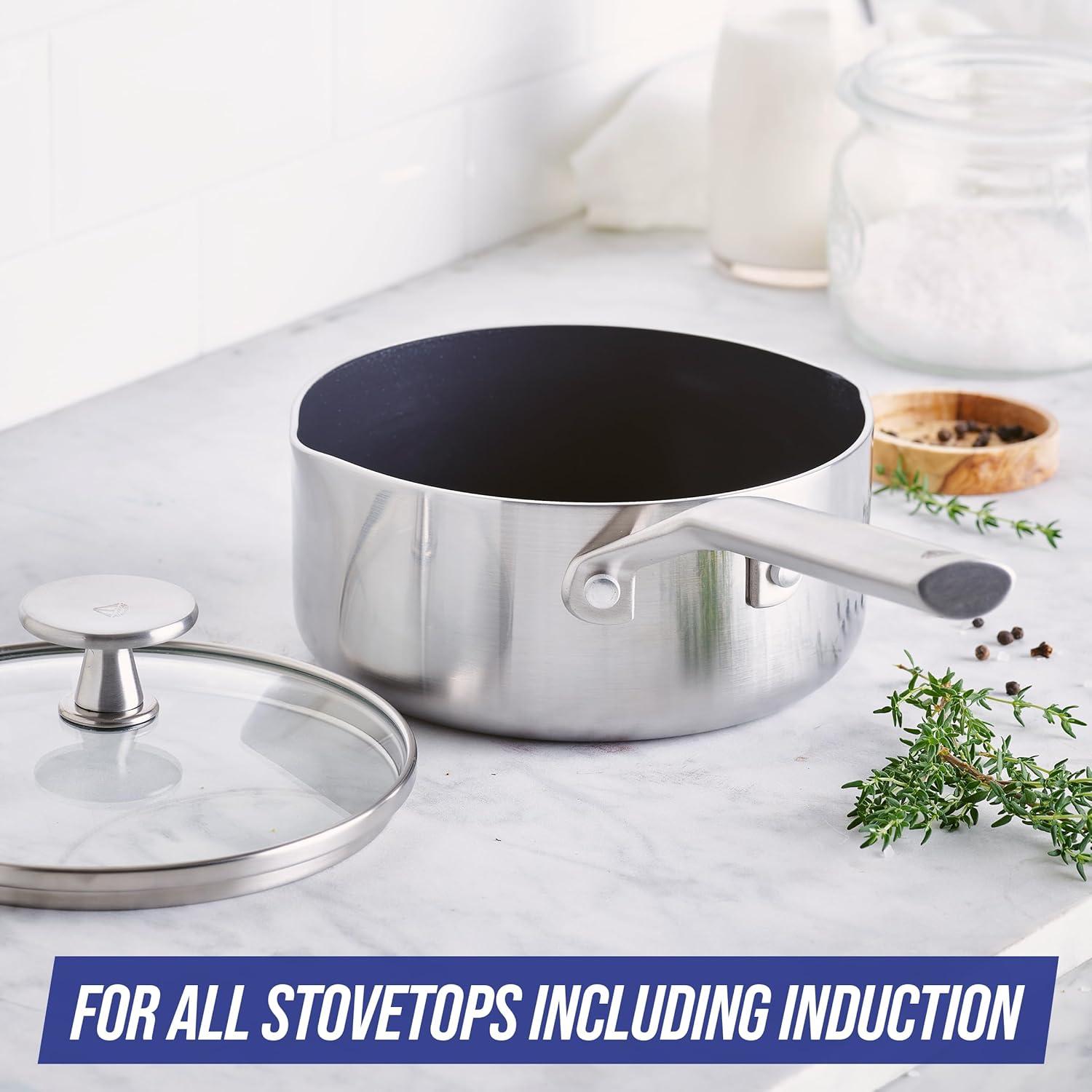 image:imageBlue Diamond 14 Piece Pots and Pans Set 5QT Jumbo Cooker 11 Griddle Mini Egg Pan Diamond Infused Healthy Ceramic Nonstick PFAS amp PFOAFree ProfessionalGrade Durable HeatResistant BlueSilver