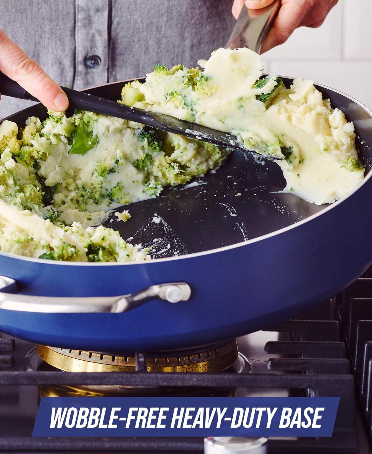 image:imageBlue Diamond 14 Piece Pots and Pans Set 5QT Jumbo Cooker 11 Griddle Mini Egg Pan Diamond Infused Healthy Ceramic Nonstick PFAS amp PFOAFree ProfessionalGrade Durable HeatResistant BlueBlue