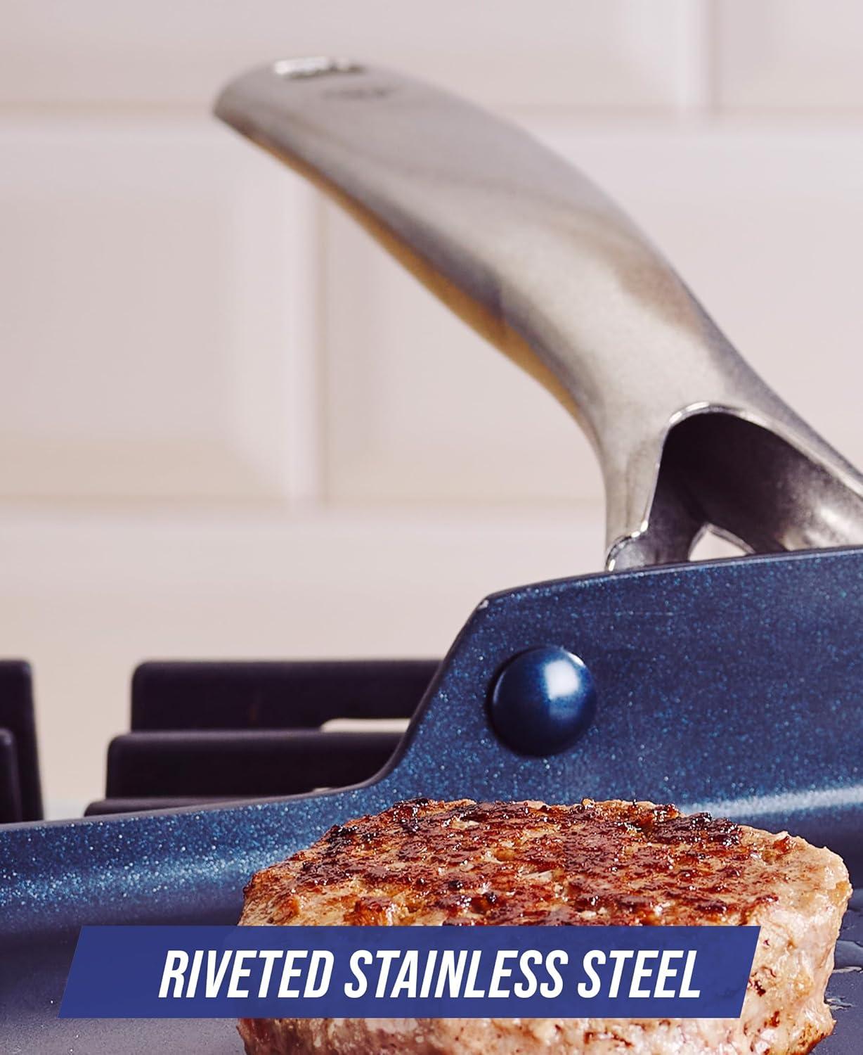 image:imageBlue Diamond 14 Piece Pots and Pans Set 5QT Jumbo Cooker 11 Griddle Mini Egg Pan Diamond Infused Healthy Ceramic Nonstick PFAS amp PFOAFree ProfessionalGrade Durable HeatResistant BlueBlue