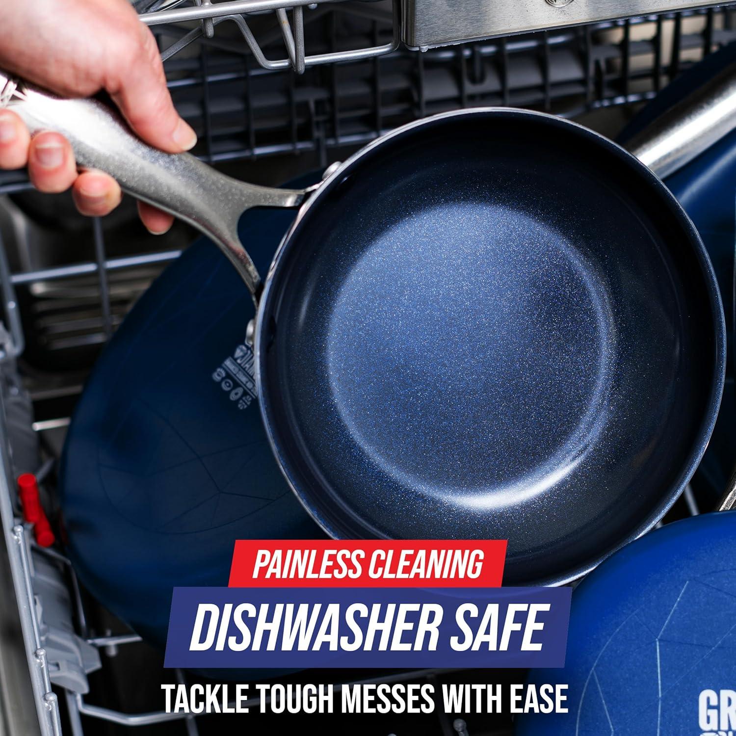 image:imageBlue Diamond 14 Piece Pots and Pans Set 5QT Jumbo Cooker 11 Griddle Mini Egg Pan Diamond Infused Healthy Ceramic Nonstick PFAS amp PFOAFree ProfessionalGrade Durable HeatResistant BlueBlue