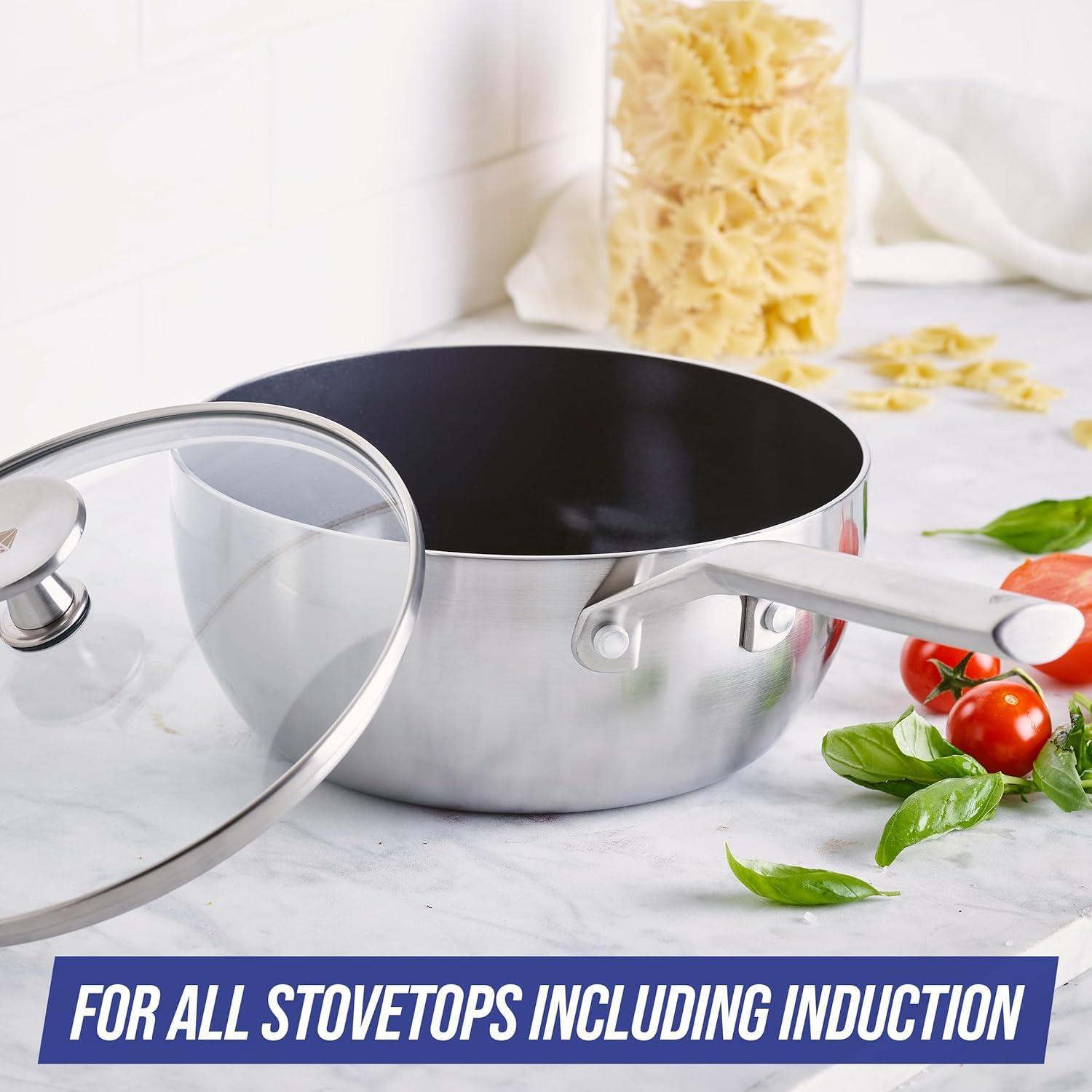 image:imageBlue Diamond 14 Piece Pots and Pans Set 5QT Jumbo Cooker 11 Griddle Mini Egg Pan Diamond Infused Healthy Ceramic Nonstick PFAS amp PFOAFree ProfessionalGrade Durable HeatResistant BlueSilver