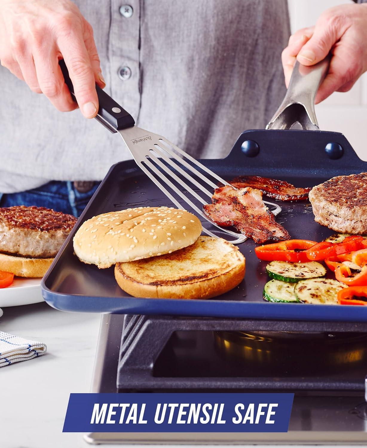 image:imageBlue Diamond 14 Piece Pots and Pans Set 5QT Jumbo Cooker 11 Griddle Mini Egg Pan Diamond Infused Healthy Ceramic Nonstick PFAS amp PFOAFree ProfessionalGrade Durable HeatResistant BlueBlue