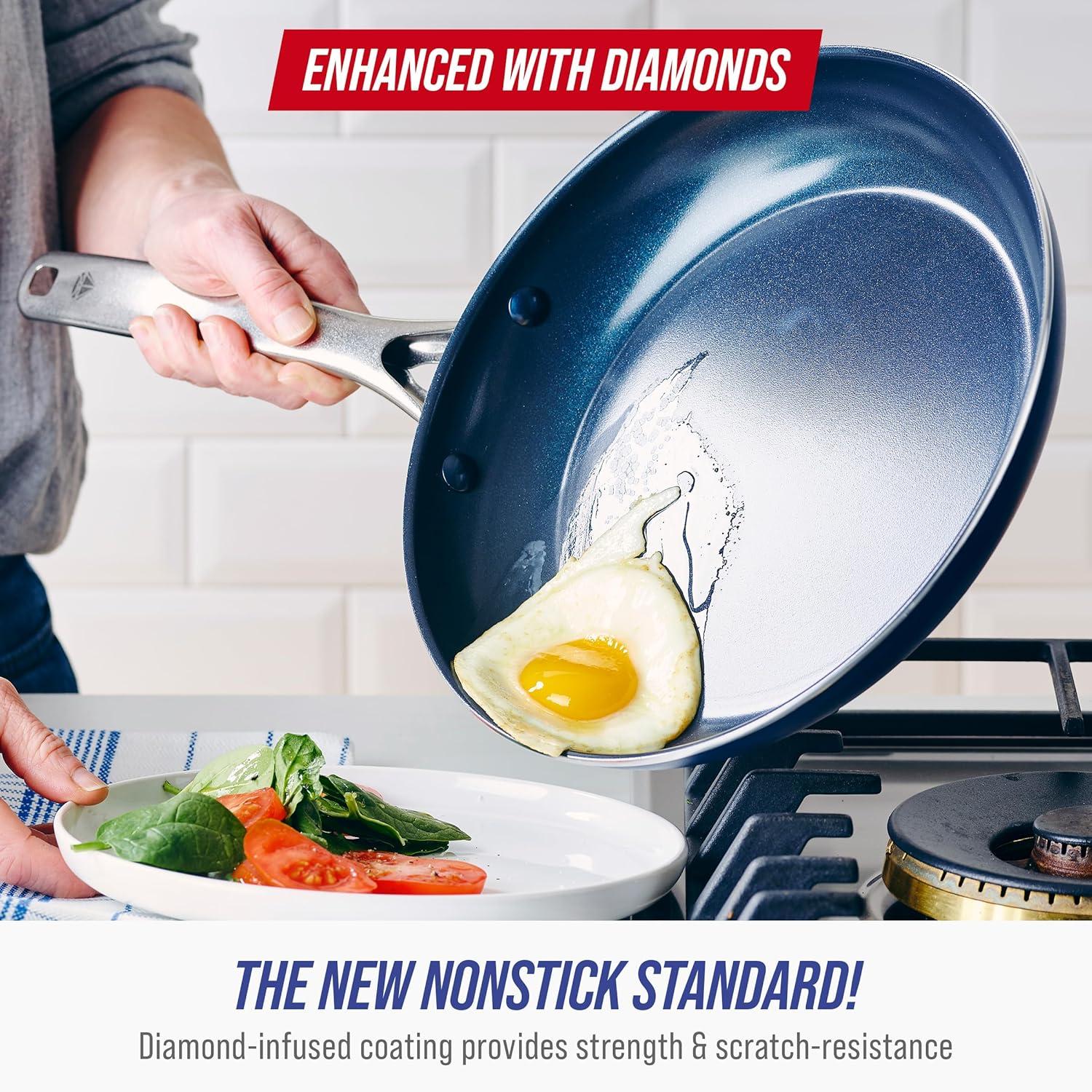 image:imageBlue Diamond 14 Piece Pots and Pans Set 5QT Jumbo Cooker 11 Griddle Mini Egg Pan Diamond Infused Healthy Ceramic Nonstick PFAS amp PFOAFree ProfessionalGrade Durable HeatResistant BlueBlue
