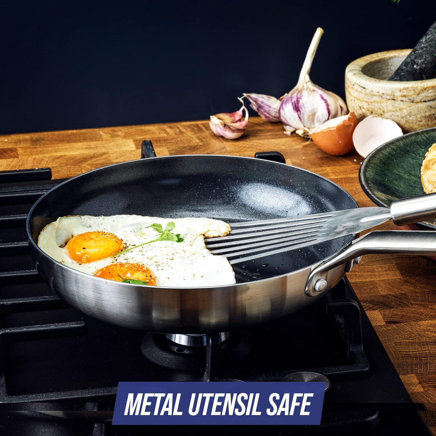 image:imageBlue Diamond 14 Piece Pots and Pans Set 5QT Jumbo Cooker 11 Griddle Mini Egg Pan Diamond Infused Healthy Ceramic Nonstick PFAS amp PFOAFree ProfessionalGrade Durable HeatResistant BlueBlue Silver