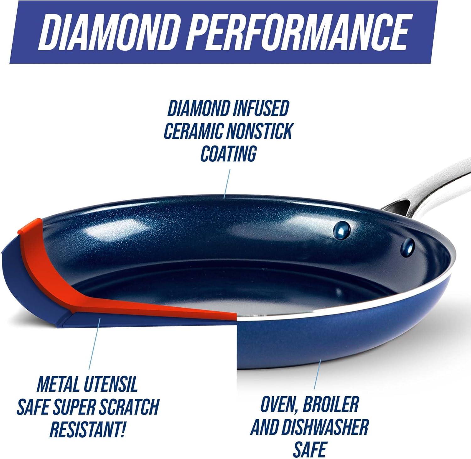 image:imageBlue Diamond 14 Piece Pots and Pans Set 5QT Jumbo Cooker 11 Griddle Mini Egg Pan Diamond Infused Healthy Ceramic Nonstick PFAS amp PFOAFree ProfessionalGrade Durable HeatResistant BlueBlue