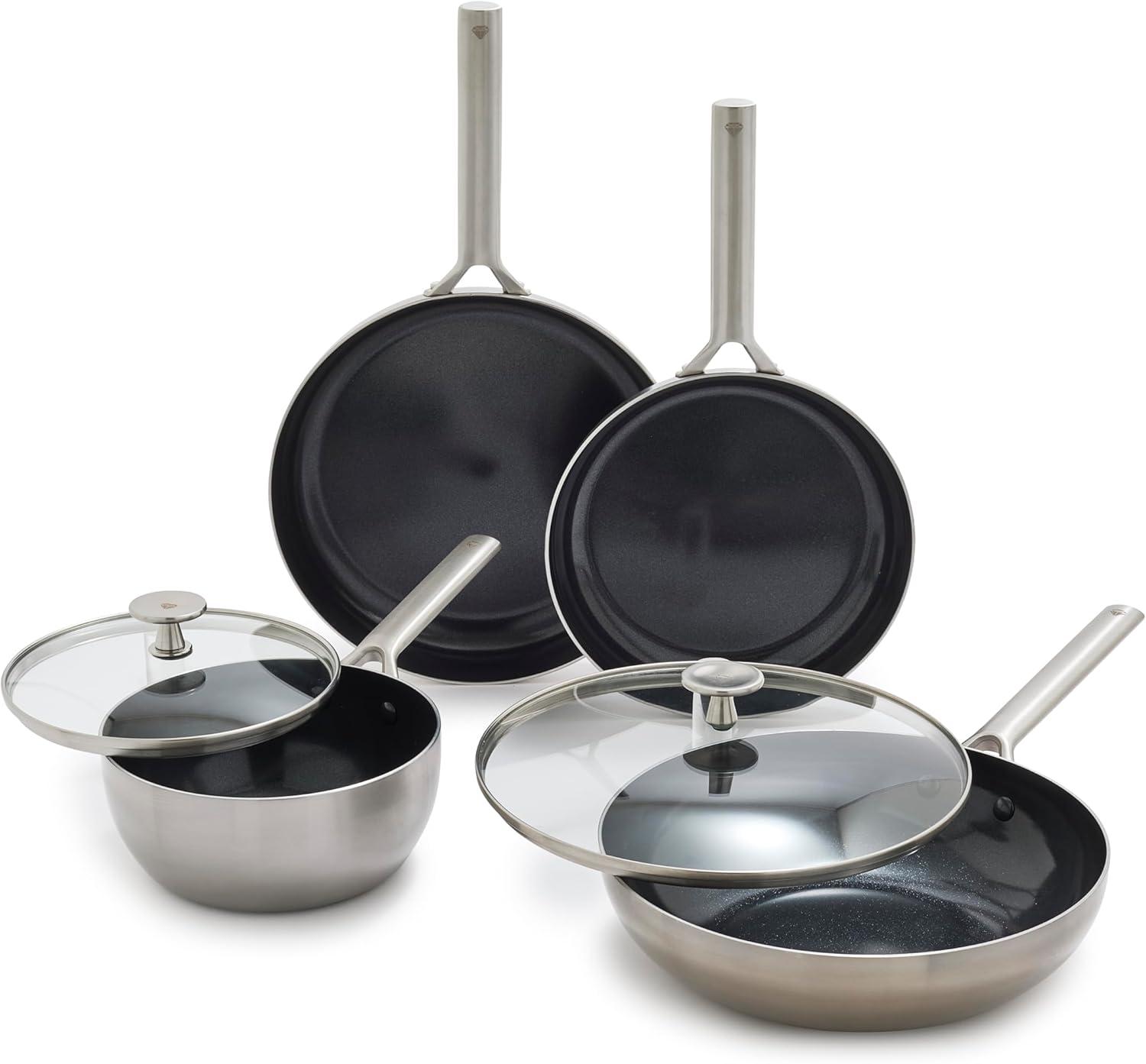image:imageBlue Diamond 14 Piece Pots and Pans Set 5QT Jumbo Cooker 11 Griddle Mini Egg Pan Diamond Infused Healthy Ceramic Nonstick PFAS amp PFOAFree ProfessionalGrade Durable HeatResistant BlueSilver