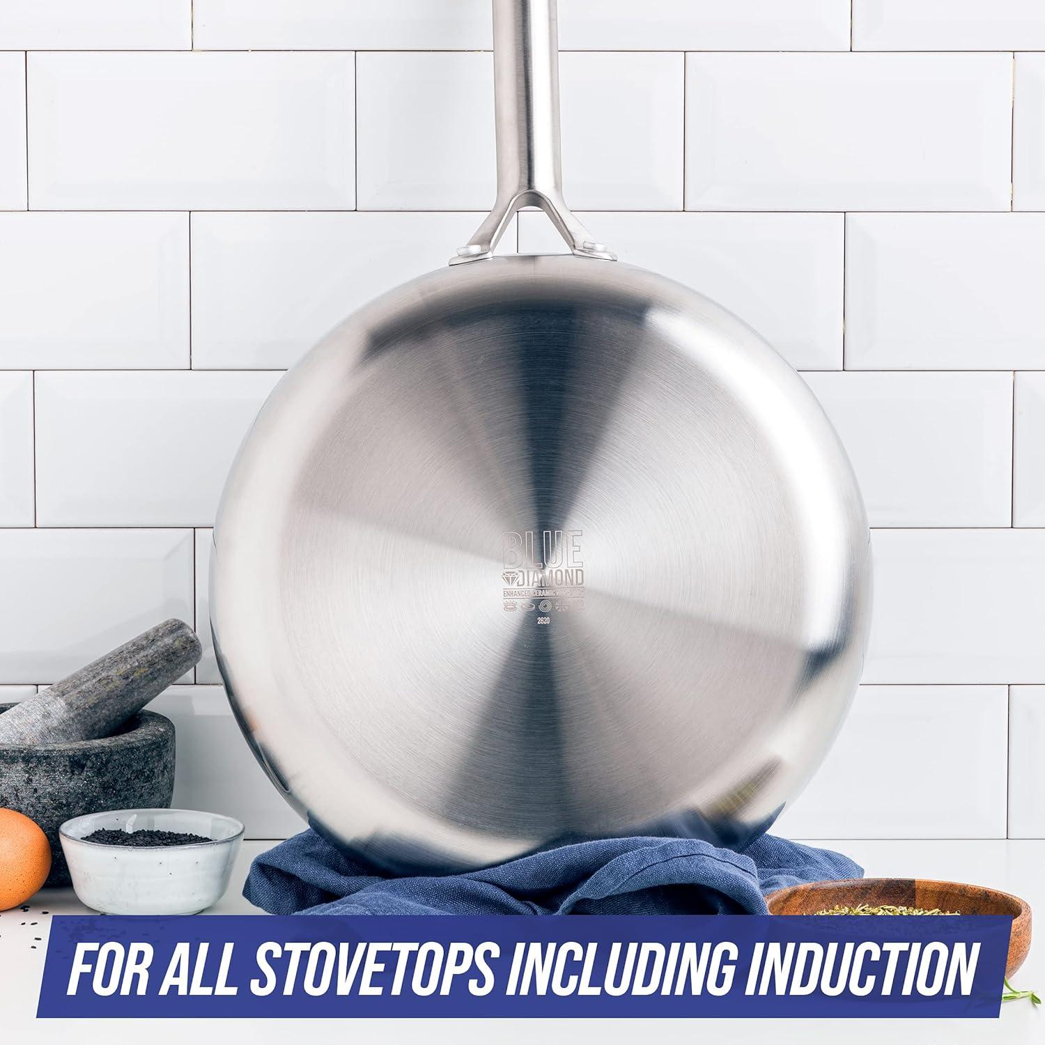 image:imageBlue Diamond 14 Piece Pots and Pans Set 5QT Jumbo Cooker 11 Griddle Mini Egg Pan Diamond Infused Healthy Ceramic Nonstick PFAS amp PFOAFree ProfessionalGrade Durable HeatResistant BlueBlue Silver