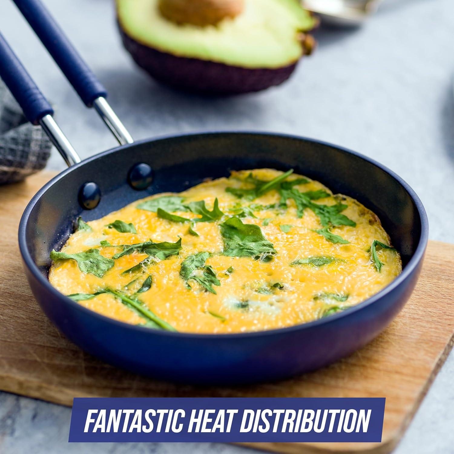 image:imageBlue Diamond 14 Piece Pots and Pans Set 5QT Jumbo Cooker 11 Griddle Mini Egg Pan Diamond Infused Healthy Ceramic Nonstick PFAS amp PFOAFree ProfessionalGrade Durable HeatResistant BlueBlue