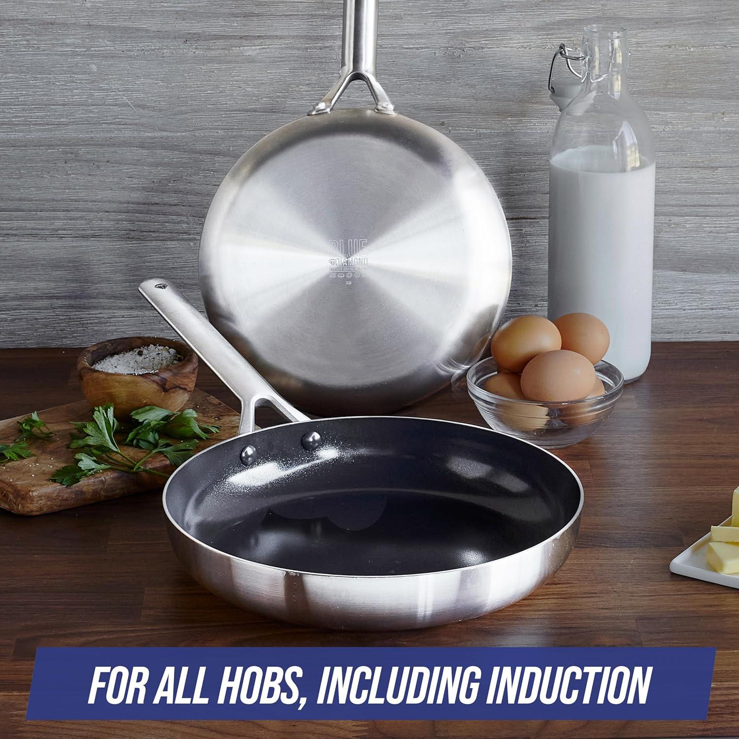 image:imageBlue Diamond 14 Piece Pots and Pans Set 5QT Jumbo Cooker 11 Griddle Mini Egg Pan Diamond Infused Healthy Ceramic Nonstick PFAS amp PFOAFree ProfessionalGrade Durable HeatResistant BlueSilver
