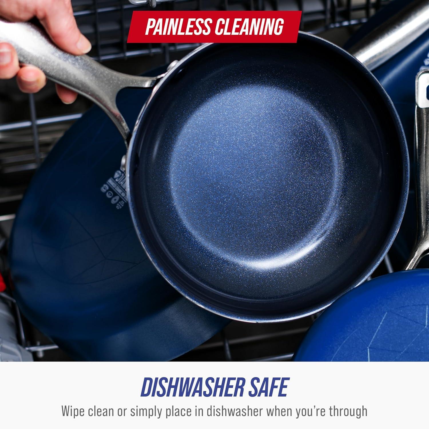 image:imageBlue Diamond 14 Piece Pots and Pans Set 5QT Jumbo Cooker 11 Griddle Mini Egg Pan Diamond Infused Healthy Ceramic Nonstick PFAS amp PFOAFree ProfessionalGrade Durable HeatResistant BlueBlue Silver