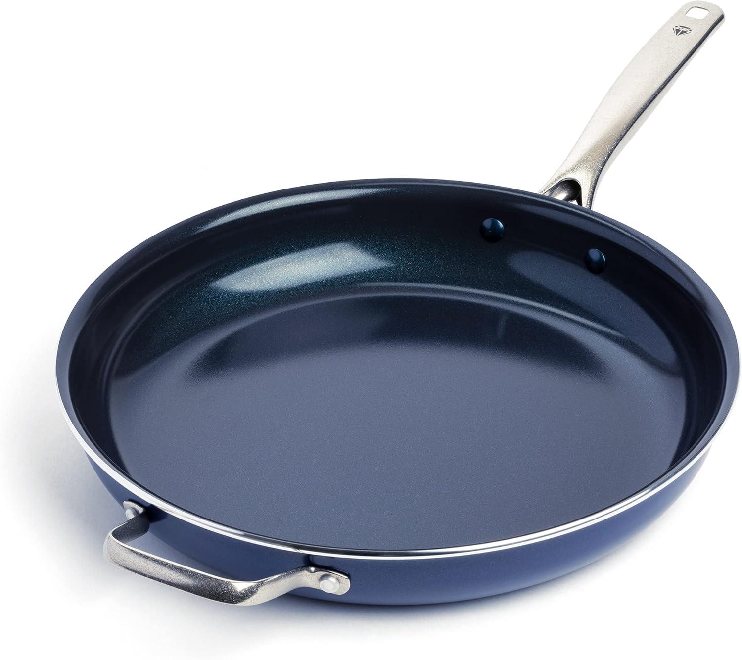 image:imageBlue Diamond 14 amp 12 Diamond Infused Ceramic Nonstick Frying Pans Bundle PFASFree Dishwasher SafeBlue