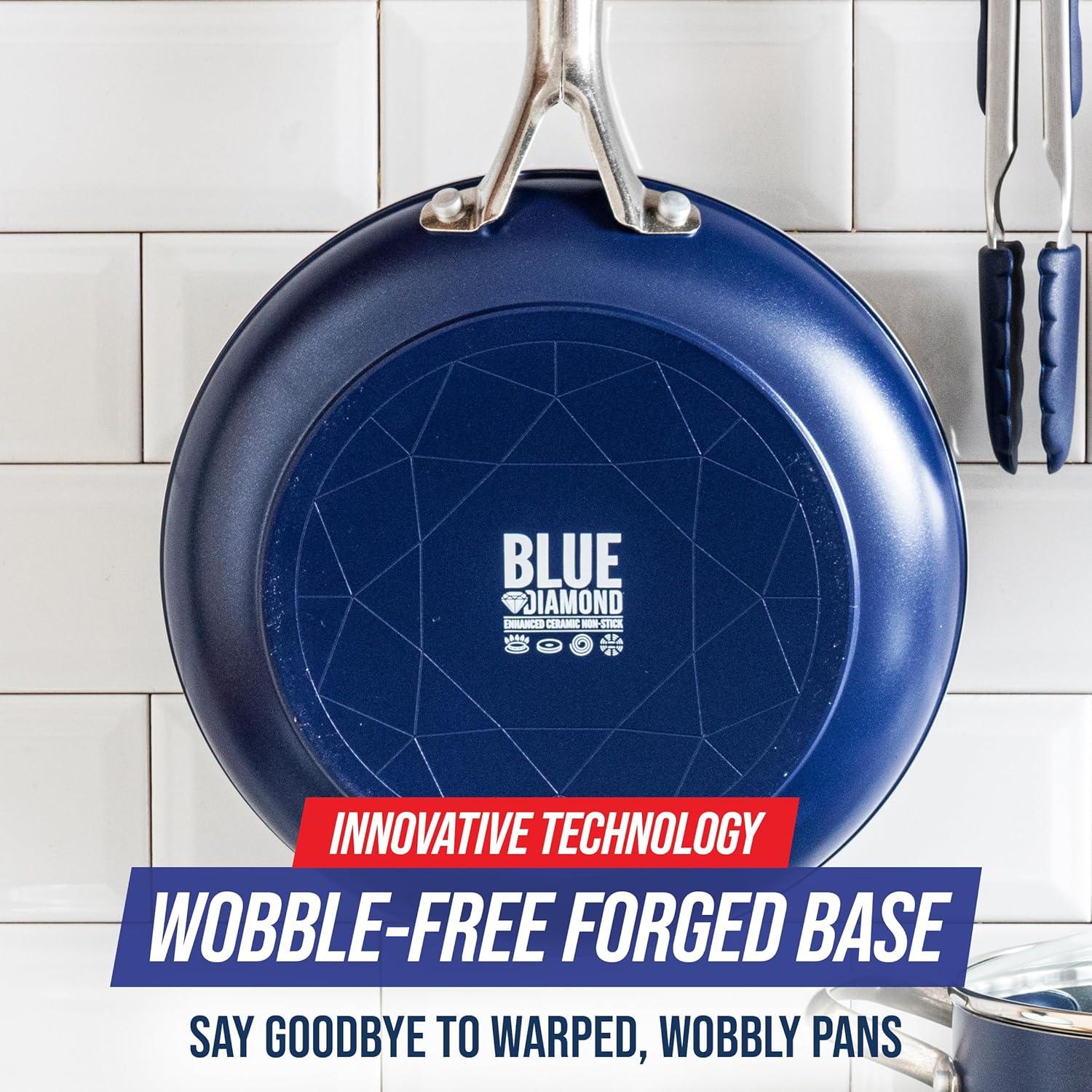 image:imageBlue Diamond 14 amp 12 Diamond Infused Ceramic Nonstick Frying Pans Bundle PFASFree Dishwasher SafeBlue